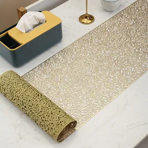 Details of the PVC gold-stamped hollow floral table runner, anti-slip heat insulation mat.