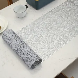 Silver PVC hollow table runner anti-slip heat resistant dining table mat home decor