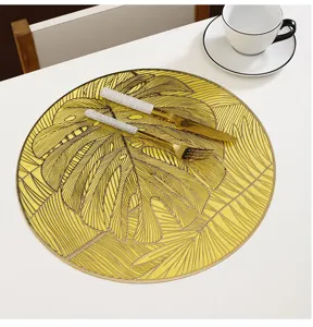 Round gold foil monstera leaf PVC placemat heat resistant Nordic style dining table mat
