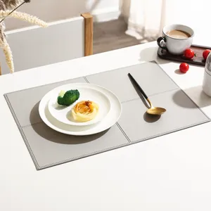 Nordic minimalist solid color grid leather placemat rectangular heat insulation mat