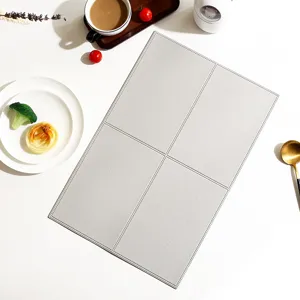 Nordic Minimalist Solid Color Grid Leather Placemat Rectangle Heat Insulating Table Mat
