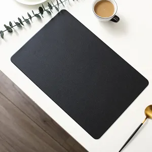 Black leather placemat, minimalist rectangular table mat for dining room, heat-resistant pad.