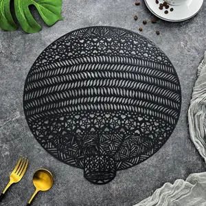 Round black hollow PVC placemat Nordic style heat insulation table mat for dining table home decor