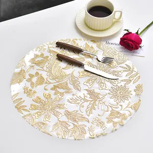 Nordic Round PVC Place Mat Waterproof Heat Insulating Table Mat Hot Stamping Tulip Pattern Dining Table Decor