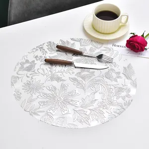 Round embossed PVC placemat waterproof table mat Nordic style heat resistant kitchen dining decor