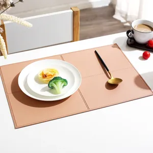 Nordic minimalist solid color grid leather placemat, heat-resistant table mat detail view.