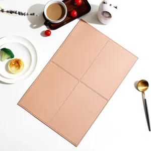 Nordic minimalist solid color grid leather placemat rectangular heat insulation table mat detail