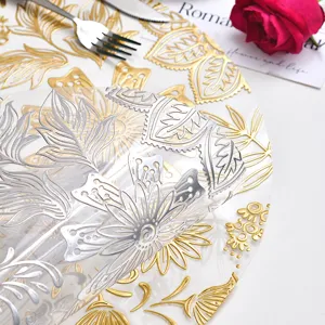 PVC waterproof placemat, gold stamping round table mat, heat-resistant floral dining mat.