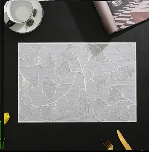 Rectangular PVC placemat with elegant ginkgo leaf pattern kitchen table insulation mat decor