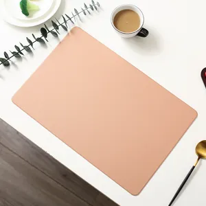 Minimalist solid color leather placemat detail, heat-resistant rectangular dining table mat.