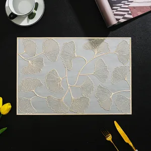 Waterproof PVC Placemat Rectangular Ginkgo Leaf Table Mat Heat Insulation Anti-Scald Tableware Decorative Pad