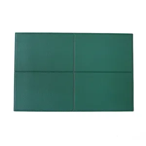 Nordic minimalist solid green leather placemat, rectangular grid heat-insulation table mat
