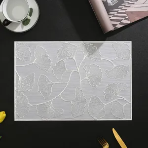 Exquisite ginkgo leaf placemat, PVC heat-resistant rectangular dining table mat for home decor.