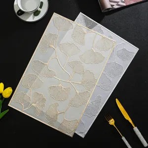PVC ginkgo leaf placemat gold stamping heat resistant rectangle table mat for dining room decor