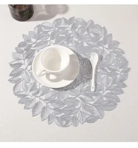 Tovaglietta foglia cava argentata, tappetino isolante termico rotondo, decorazione elegante.