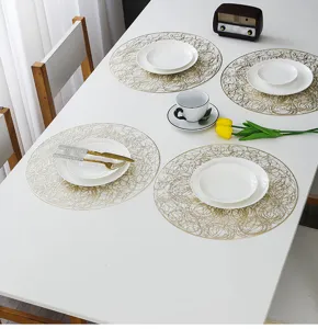 Runde PVC Gold Bronzieren Tischset Hitzebeständige Matte für Esstisch Dekoration