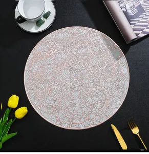 Runde PVC Tischset mit eleganter heißgeprägter Schleife Design hitzebeständige Dekoration Matte.