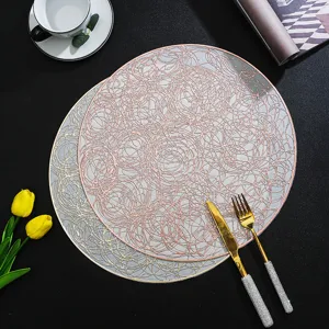Runde PVC Tischset mit bronzierendem, unordentlichem Drahtdesign, wasserdichte Hitzeschutzmatte.