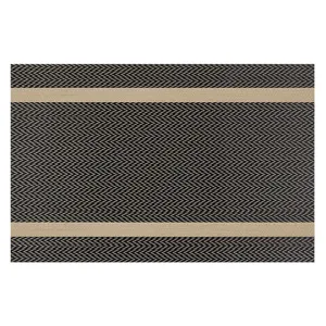 Tovaglietta americana tessuta rettangolare, motivo spina di pesce nero e beige per tavola.