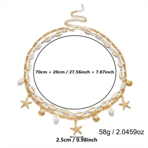Multi-layer beach waist chain with starfish shells and pearl beads measurement view