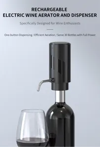 Détail de l'aérateur de vin électrique, distributeur rechargeable avec commande à un bouton.