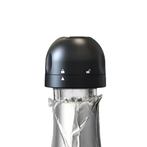 Tapón negro para botella de champán con cierre hermético al vacío para conservación.