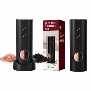 Juego de Molinillo Eléctrico de Sal y Pimienta Doble Cámara Recargable Molinillo de Especias Con Luz LED Grosor Ajustable