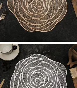 Hollow rose pattern PVC placemat detail showing intricate cut-out texture and waterproof design.