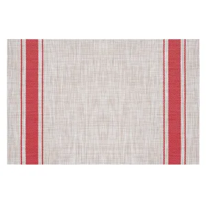 PVC woven placemat with elegant red stripes heat resistant waterproof table mat for dining room