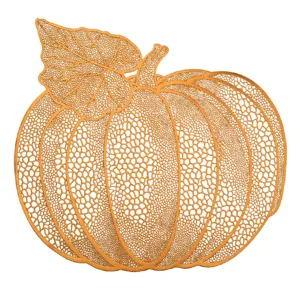 Nordic hollow PVC pumpkin placemat, elegant gold table mat for home kitchen dining decor.