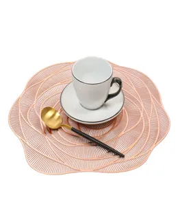 Rose shaped hollow PVC hot stamped placemat, elegant Nordic style dining table insulation mat.