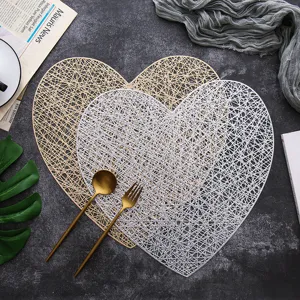 Nordic Hollow PVC Love Heart Placemat Waterproof Non Slip Heat Insulated Bronzing Table Mat Coaster For Dining Table