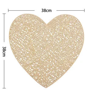 Gold PVC heart hollow placemat Nordic style table mat waterproof heat insulation coaster