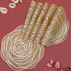 Nordic Style Rose Flower Hollow Out PVC Placemat Waterproof Oil Proof Heat Insulating Dining Table Mat Coaster