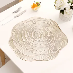 Gold rose hollow PVC placemat, Nordic waterproof heat-insulating table mat for dining room.