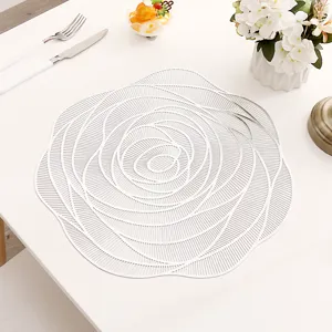 White hollow rose PVC placemat heat resistant waterproof table mat for dining table decor