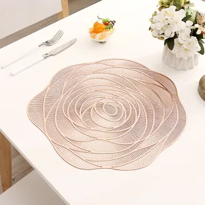 Rose gold hollow PVC placemat, Nordic style table mat, waterproof and heat resistant.