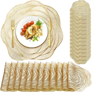 Gold hollow PVC placemats rose shape table mat waterproof heat resistant dining table decor