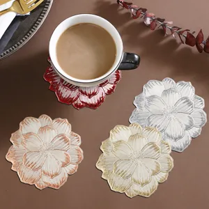 Nordic Style PVC Rose Flower Placemat Gold Stamped Waterproof Oil-Proof Heat Insulation Coaster Dining Table Mat