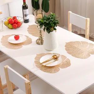 Σουπλά từ PVC με Φύλλο Monstera Κομμένο Χρυσό Ασημί Ροζ Χρυσό Πράσινο Θερμοτυπία Αδιάβροχο Θερμομονωτικό Τραπεζαρία