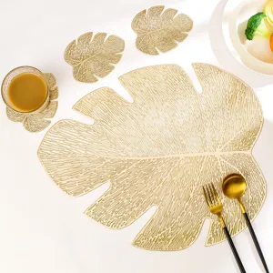 PVC Hollow Gold Stamping Banana Leaf Place Mat Heat Insulating Non Slip Dining Table Placemat Coaster Kitchen Decor