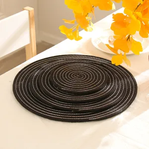 Zwarte ronde gevlochten placemat hittebestendige pannenlap voor eettafel keuken decor