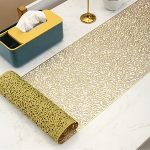 PVC Gold Stamping Hollow Floral Table Runner Non-Slip Heat Insulation Table Mat For Dining Room Home Decor