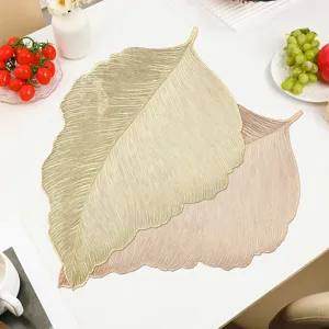 Gold and pink leaf placemats waterproof insulation table mats for dining room home decor 2pcs