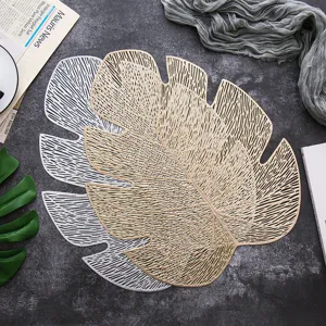 PVC hollow leaf placemat gold silver tableware heat insulation pad minimalist table decor