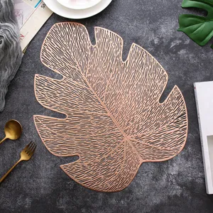 Gold leaf shaped PVC placemat, luxury hollow table mat, heat insulation kitchen accessory.
