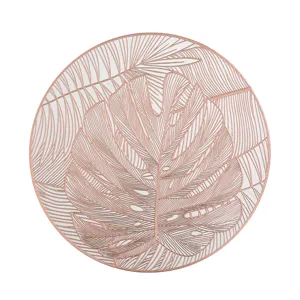 Round PVC metallic rose gold hollow monstera leaf placemat nordic table mat for dining