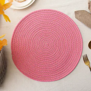 Roze ronde gevlochten placemat, katoenen draad warmte-isolatie kussen voor eettafel.