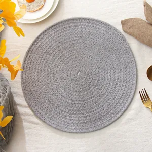 Ronde grijze gevlochten placemat, katoenen geweven hittebestendige tafelmat voor keuken.