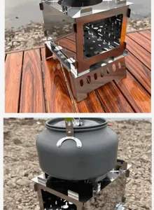 Poele a bois de camping pliable portable en acier inoxydable grille de cuisson exterieure
